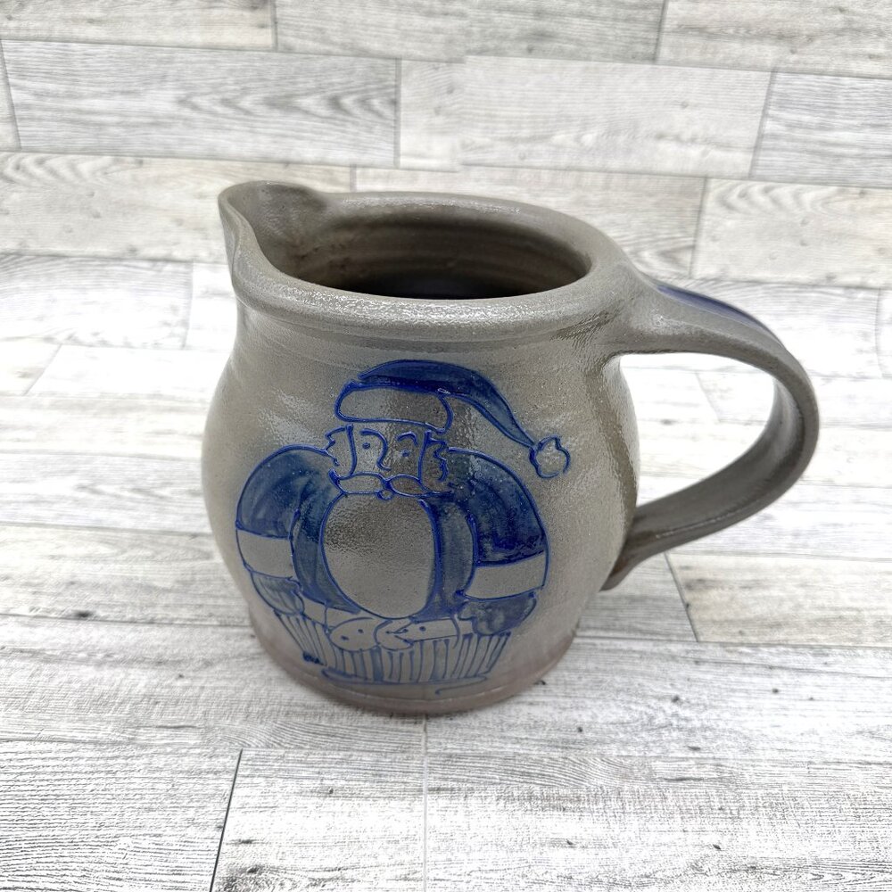 1998 Eldreth Pottery Salt Glazed Christmas 5 Cup Pitcher - signed